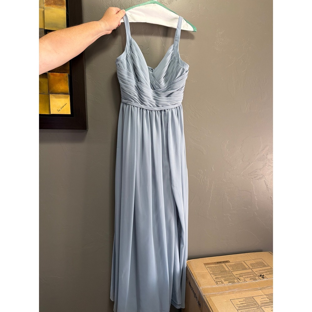 Azazie Kaleigh Dusty Blue Chiffon Pleated V-Neck Bridesmaid Formal Dress A10